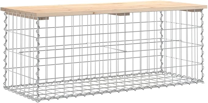 Garden Bench Natural Wood Solid pinewood, Galvanized steel Compact,Rustic Chic Garden Bench with Gabion Design Solid Pine Wood & Galvanized Steel for Outdoor Use Gardens and Terraces Patio Furniture