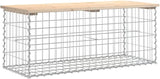 Garden Bench Natural Wood Solid Pinewood Galvanized Steel Compact Outdoor Seating Rustic Chic Gabion Design Durable - Photo 3