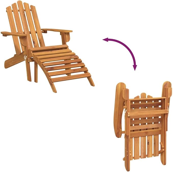 Solid Acacia Wood Foldable Adirondack Chair with Footrest, Natural Brown Finish for Outdoor Patio Garden Balcony - Photo 7