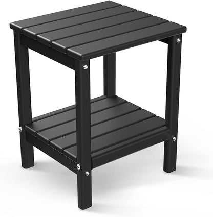 BRIOPAWS Adirondack Side Table, HDPE Weather Resistant Outdoor Table, 2-Shelf Plastic End Table for Poolside Indoor Outside Front Porch Living Room Patio Backyard Campfire, 14 x 13 inch, Black