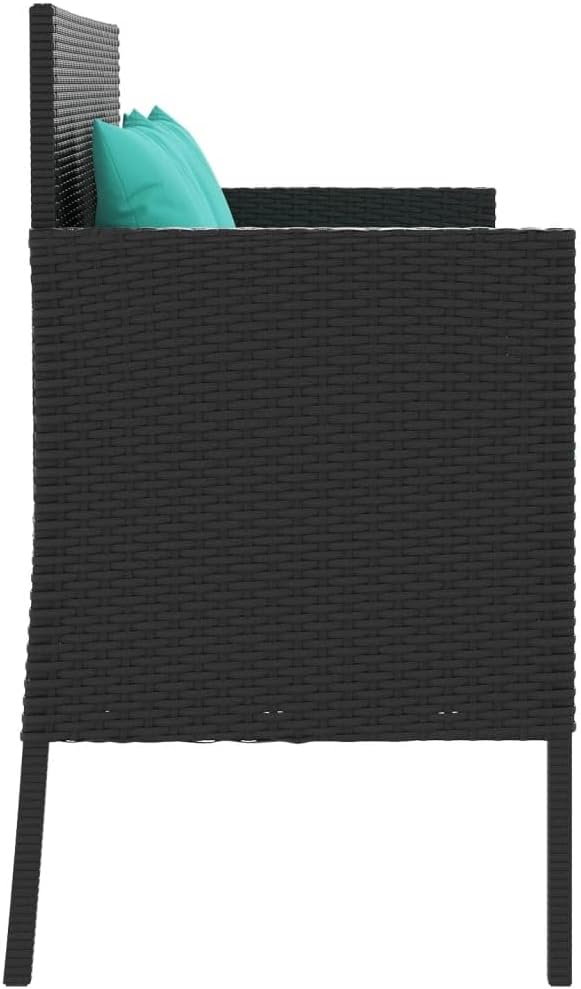 Garden Bench Deck Bench Patio Bench with Cushions Black Poly Rattan - Photo 5