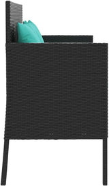 Garden Bench Deck Bench Patio Bench with Cushions Black Poly Rattan - Photo 5