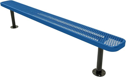 COATEDOUTDOORFURNITURE Heavy-Duty Outdoor Bench Thermoplastic Coated, Expanded Metal, Commercial-Grade Seating, Made in America (Surface Without Back, 8 Ft, Textured Light Blue)