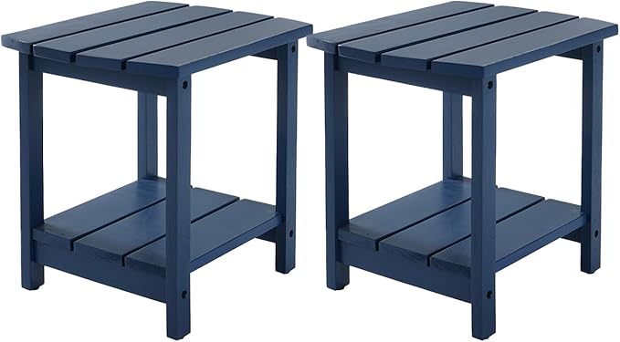 Adirondack Side Table, Double Outdoor Side Tables 18" Solid End Tables, Small Outdoor Coffee Table Pine Wood Weather Resistant for Patio, Backyard,Pool (18-Navy Blue, Set of 2)