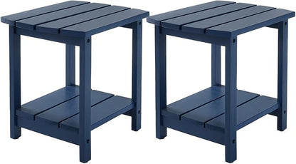 Adirondack Side Table, Double Outdoor Side Tables 18" Solid End Tables, Small Outdoor Coffee Table Pine Wood Weather Resistant for Patio, Backyard,Pool (18-Navy Blue, Set of 2)