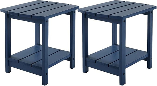Adirondack Side Table, Double Outdoor Side Tables 18" Solid End Tables, Small Outdoor Coffee Table Pine Wood Weather Resistant for Patio, Backyard,Pool (18-Navy Blue, Set of 2)