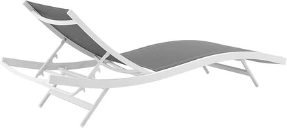 Modway Glimpse Aluminum Mesh Outdoor Patio Poolside Deck Chaise Lounge Chair in White Gray
