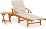 Acacia Wood Outdoor Chaise Lounge with Wheels, Adjustable Backrest, Beige Cushion, 78.7" Seat Depth - Photo 1