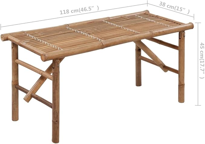 Folding Garden Bench with Beige Cushion, Natural Bamboo Outdoor Seating for Patio Backyard, Sturdy Water-Resistant Comfortable Foldable Design, Rustic Modern Style Furniture