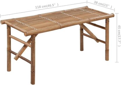 Folding Garden Bench with Natural Bamboo Frame and Beige Cushion, Water-Resistant Outdoor Seating for Patio Backyard, Comfortable Foldable Furniture for Relaxation