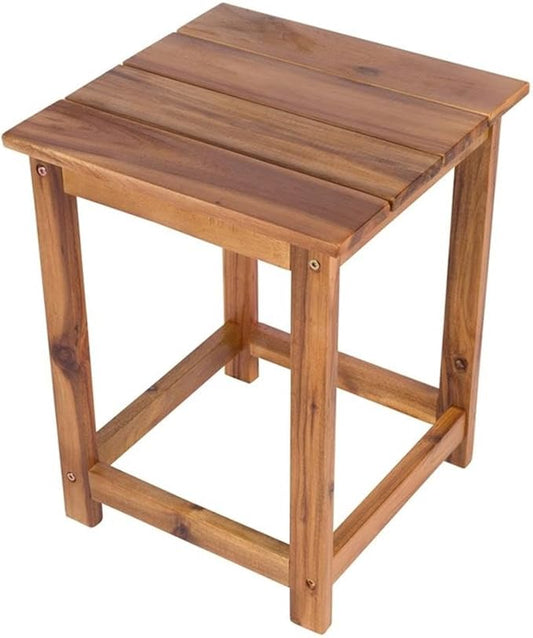 Pemberly Row Modern Acacia Wood Outdoor Patio Side Table, Oak Finish, Weather-Resistant Slatted Design, Durable UV-Coated Furniture for Patio, Garden, Living Room, or Bedroom Use