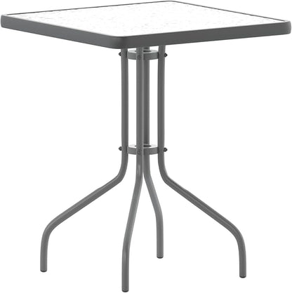 Flash Furniture Barker 23.5'' Square Tempered Glass Metal Table, Silver