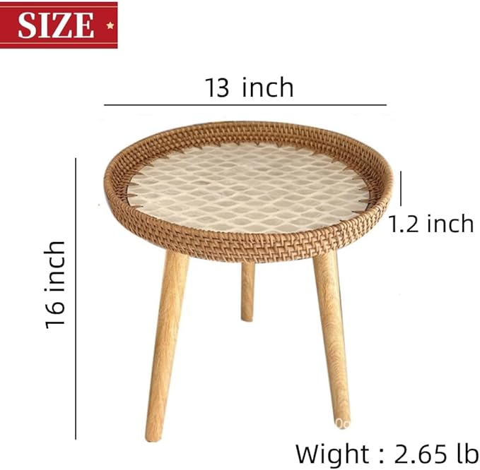 Small Rattan Side Table/Round Coffee Table for Small Spaces, Mini Modern Coffee Table with Shell Design Tray - Photo 2