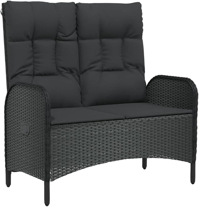 Garden Bench Deck Bench Reclining Patio Bench with Cushions 42.1" Poly Rattan Black - Photo 3