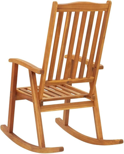 Brown Solid Acacia Wood Rocking Chair Large Durable Vintage Style High Backrest for Indoor Outdoor Relaxation Comfortable Seating Furniture 4 Pieces