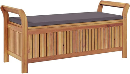 Outdoor Storage Bench with Cushion, Acacia Wood Garden Seat for Patio, Balcony, and Backyard, Weather-Resistant, Spacious Storage Compartment, Easy Assembly