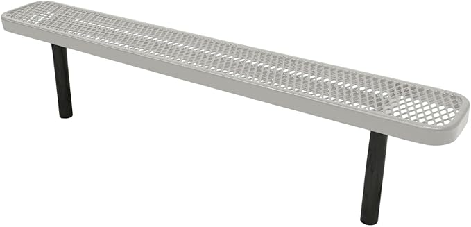COATEDOUTDOORFURNITURE Coated Outdoor Furniture Heavy-Duty Outdoor Bench Thermoplastic Coated, Expanded Metal, Commercial-Grade Seating, Made in America (Inground Without Back, 6 Ft, Grey)