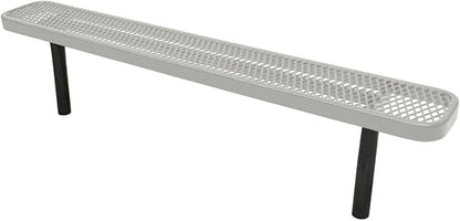 COATEDOUTDOORFURNITURE Coated Outdoor Furniture Heavy-Duty Outdoor Bench Thermoplastic Coated, Expanded Metal, Commercial-Grade Seating, Made in America (Inground Without Back, 6 Ft, Grey)