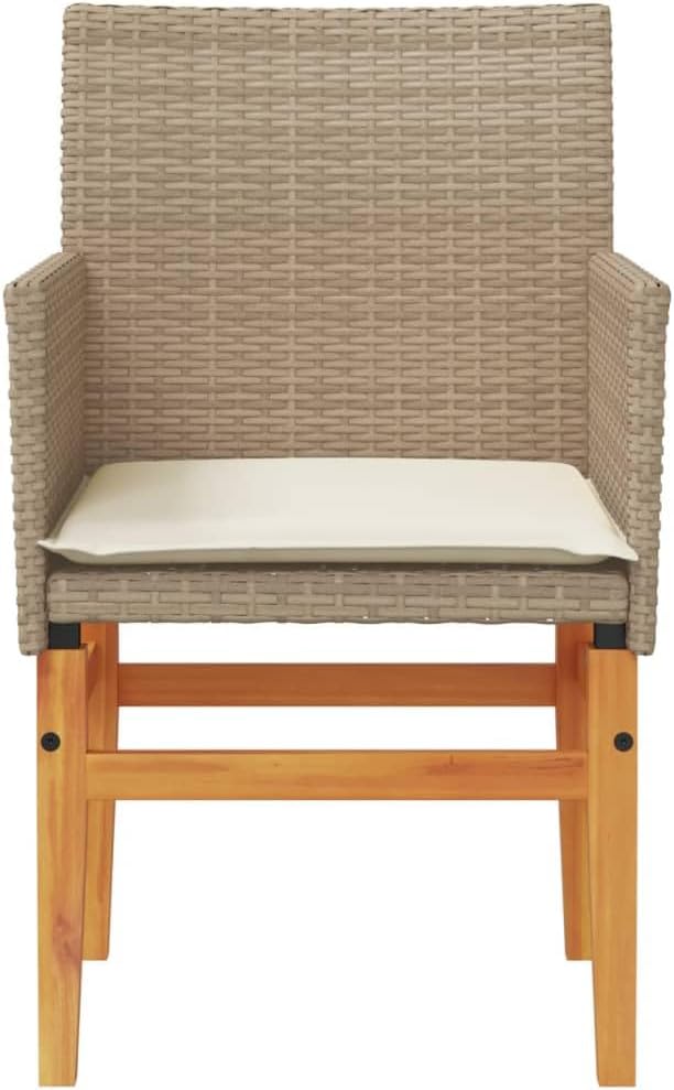 Patio Chairs with Cushions 2 pcs Beige Poly Rattan&Solid Wood Sillas para Patio Lawn Chairs for Dining Table Garden - Photo 6