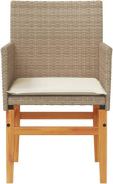 Patio Chairs with Cushions 2 pcs Beige Poly Rattan&Solid Wood Sillas para Patio Lawn Chairs for Dining Table Garden - Photo 6