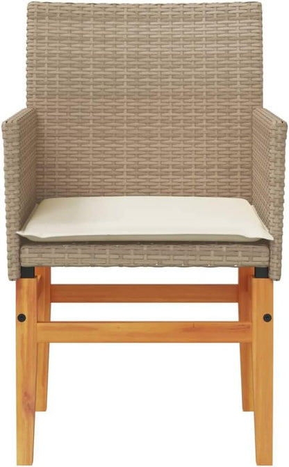 Patio Chairs with Cushions 2 pcs Beige Poly Rattan&Solid Wood Sillas para Patio Lawn Chairs for Dining Table Garden Chair for Picnic Study Courtyard Living Room