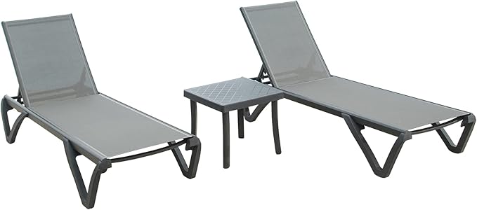 Domi Patio Chaise Lounge Chair Set of 3, Outdoor Aluminum Polypropylene Sunbathing Chair with 5 Adjustable Position - Photo 9