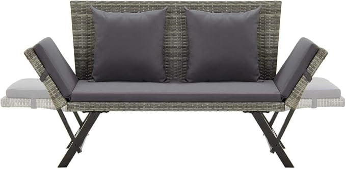Patio Bench with Cushions, Outdoor Sunbed, Cushion Cover Removable, Garden Bench, Easy to Clean for Patio, Garden, Patio - Photo 6