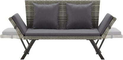 Patio Bench with Cushions, Outdoor Sunbed, Cushion Cover Removable, Garden Bench, Easy to Clean for Patio, Garden, Patio, Lawn,69.3" Gray Poly Rattan