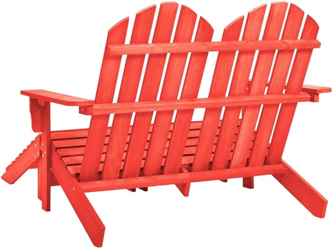 Red Solid Fir Wood 2-Seater Detachable Adirondack Garden Chair with Ottoman for Outdoor Patio and Balcony Relaxation - Photo 5
