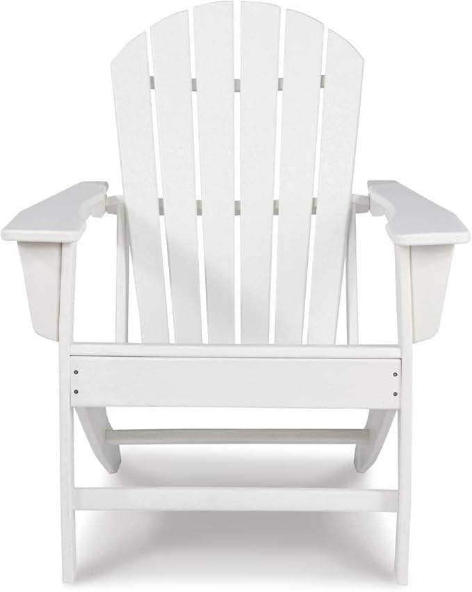BOWERY HILL Modern Adirondack Chair, Virgin Polyethylene, White Finish, Slatted Shell Back Design, Weather-Resistant Outdoor Seating, 38 in H x 31 in W x 33 in D, Patio or Garden Chair for Relaxation