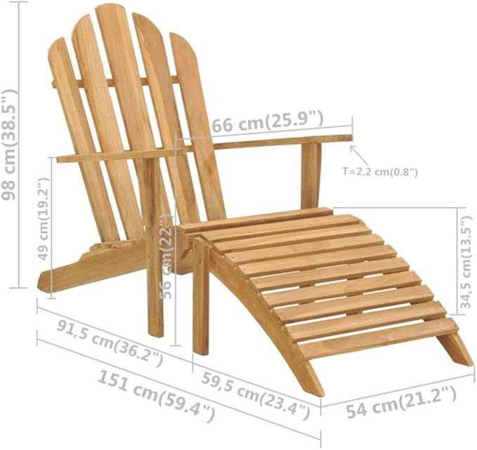 Solid Teak Wood Adirondack Chair with Footrest, Ergonomic Design for Outdoor Relaxation - Photo 2