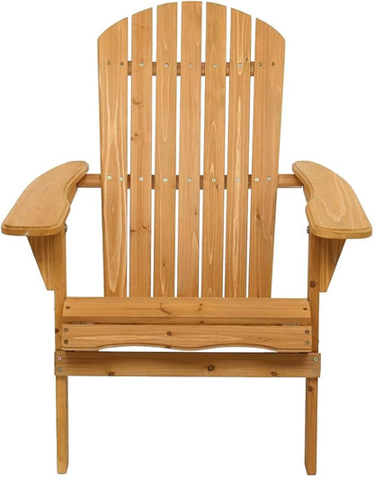 VINGLI Wooden Adirondack Chair Ergonomic Design (2pk), Folding Outdoor Patio Lounger Armchair Furniture w/Natural Finish, for Beach, Poolside, Balcony