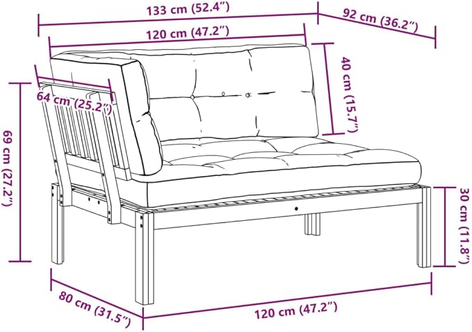 Patio Sofa Natural Wood Solid Acacia Wood Medium Modular Outdoor Furniture Outdoor Couch Poolside Lounge Furniture Backyard Seating Ensemble for Deck Balcony Patio Garden