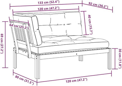 Patio Sofa Natural Wood Solid Acacia Wood Medium Modular Couch Sofa for Terrace Garden