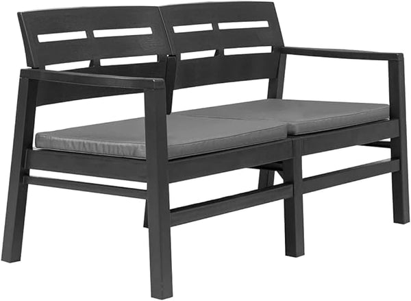 Garden Bench Deck Bench 2-Seater Patio Bench with Cushions 52.4" Plastic Anthracite - Photo 1