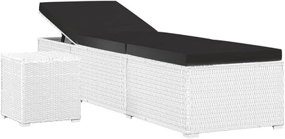 Sun Lounger with Cushion and Tea Table,Lounge Chair,Pool Chairs,Outdoor Chaise,Pool Furniture,Weather-Resistant,Easy to Maintain,Both Sides of Sunlounger Adjustable,Poly Rattan White