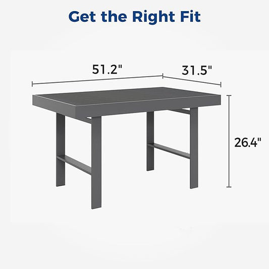 Wisteria Lane Aluminum Outdoor Patio Furniture Dining Table, All-Weather Outdoor Metal Dining Table, Modern Rectangle High Table for Party, for Balcony, Garden, Grey