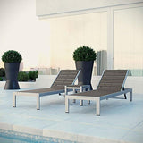 Modway Shore Aluminum Outdoor Patio Two Chaise Lounge Chair and Side End Table in Silver Gray - Photo 2