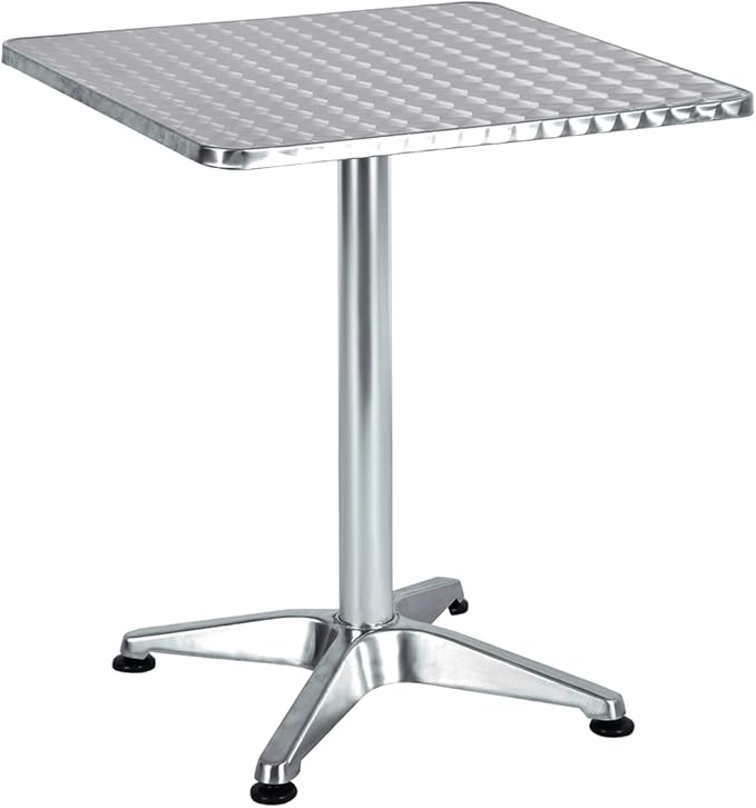 BTEXPERT Indoor Outdoor 23.75" Square Restaurant Table for Patio Stainless Steel Silver Aluminum Furniture with Base - Photo 1