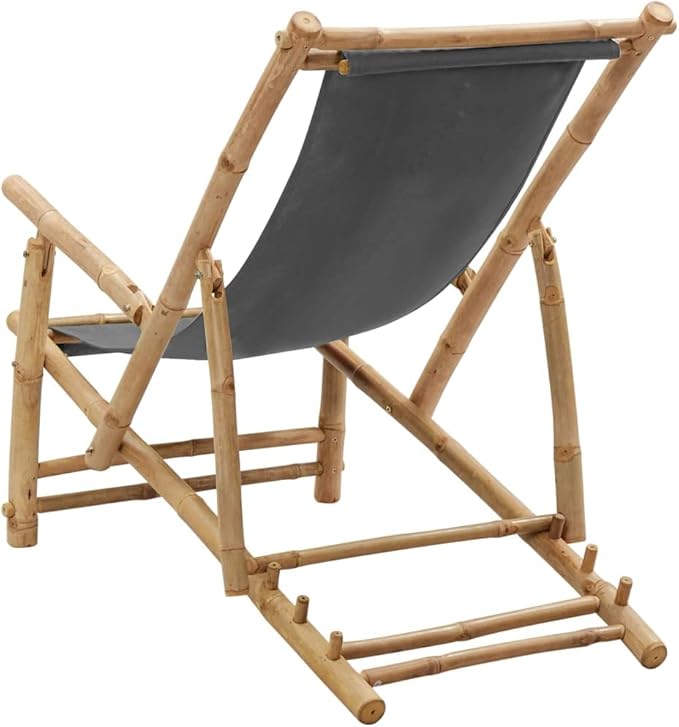 Deck Chair Bamboo and Canvas, Outdoor Patio Furniture, Balcony Chairs, Lounge Chairs, Beach Lounge Chair Outdoor - Photo 6