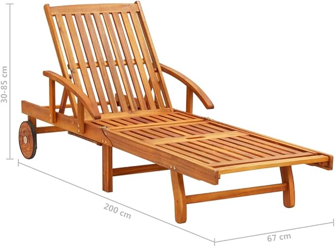 Foldable Sun Lounger with Side Table, Solid Acacia Wood Outdoor Chaise Lounge for Patio Garden Poolside - Photo 2