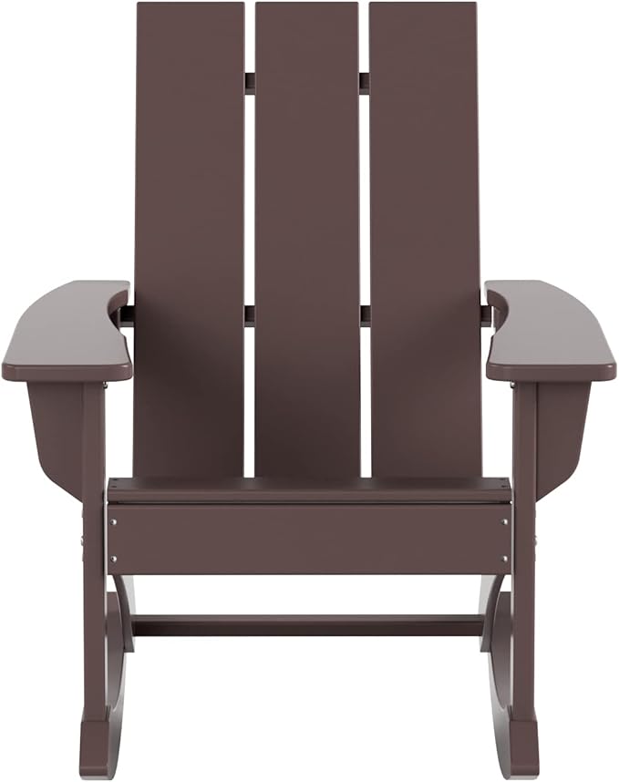 WO WESTIN OUTDOOR HDPE Shoreside Modern Rocking Poly Adirondack Chair (Set of 2),Dark Brown