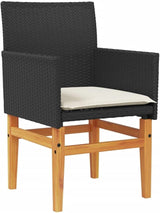 Patio Chairs with Cushions 2 pcs Black Poly Rattan&Solid Wood Sillas para Patio Lawn Chairs for Dining Table Garden - Photo 5