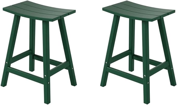 Costaelm All-Weather Bar Stools Set of 2, 24" Height Outdoor Bar Stools, Adirondack Poly Patio Bar Stool for Patio, Deck, Kitchen Counter and Garden, Dark Green
