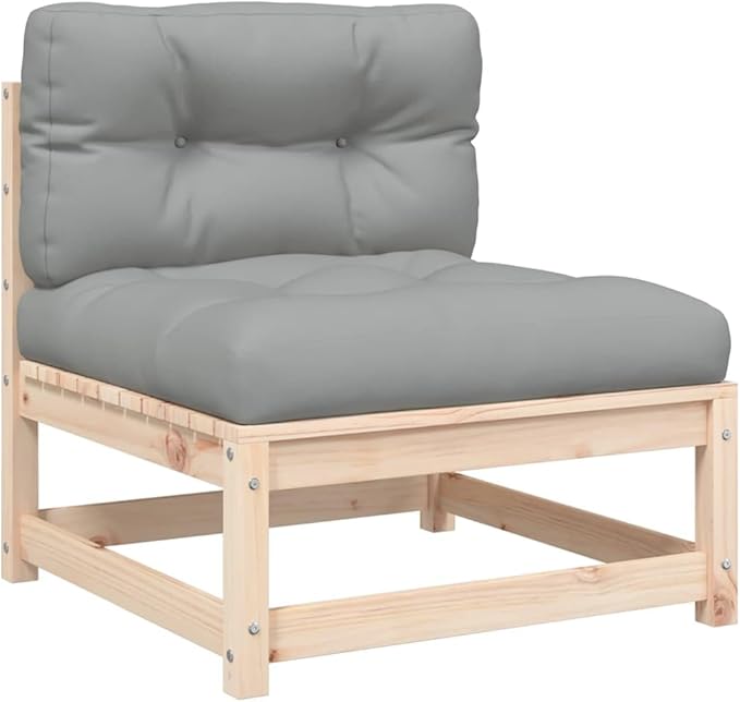 Rustic Outdoor Armless Sofa with Solid Pine Wood and Gray Oxford Fabric Cushions, Weather-Resistant Modular Patio Furniture for Terrace and Garden Seating