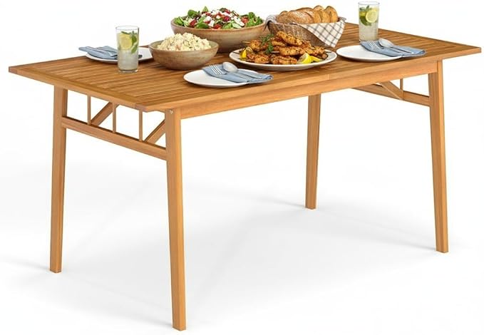 Tangkula 63-Inch Acacia Wood Outdoor Dining Table for 6, Large Rectangular Patio Dining Table with 1.97" Umbrella Hole, 6-Person Indoor Outdoor Table for Kitchen Deck Garden Backyard
