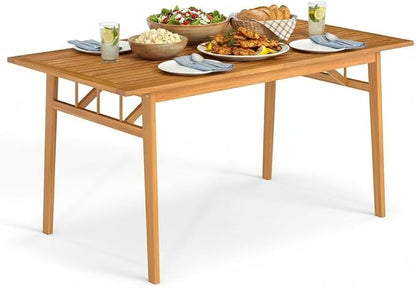 Tangkula 63-Inch Acacia Wood Outdoor Dining Table for 6, Large Rectangular Patio Dining Table with 1.97" Umbrella Hole, 6-Person Indoor Outdoor Table for Kitchen Deck Garden Backyard