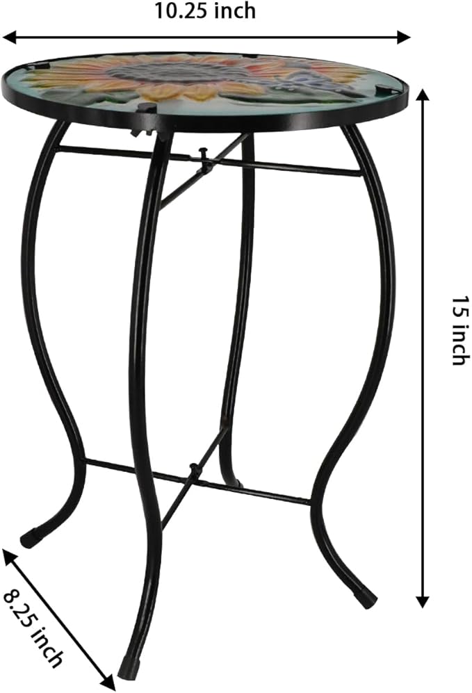 Patio Side Table Outdoor Accent Table Mosaic Coffee Side Table Glass Round Small Table Plant Stand for Indoor Garden - Photo 3