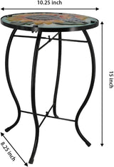 Patio Side Table Outdoor Accent Table Mosaic Coffee Side Table Glass Round Small Table Plant Stand for Indoor Garden - Photo 3