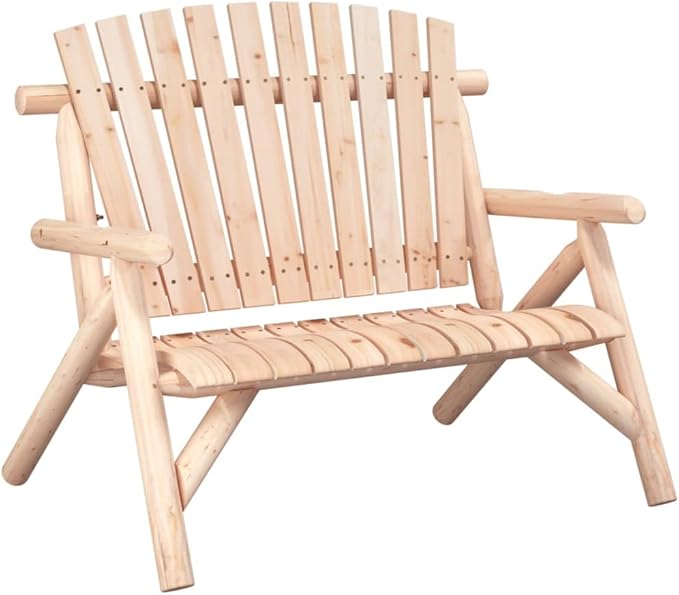 Solid Spruce Wood 2-Seater Garden Bench with Ergonomic Curved Design for Outdoor Patio and Balcony Comfortable Seating - Photo 3